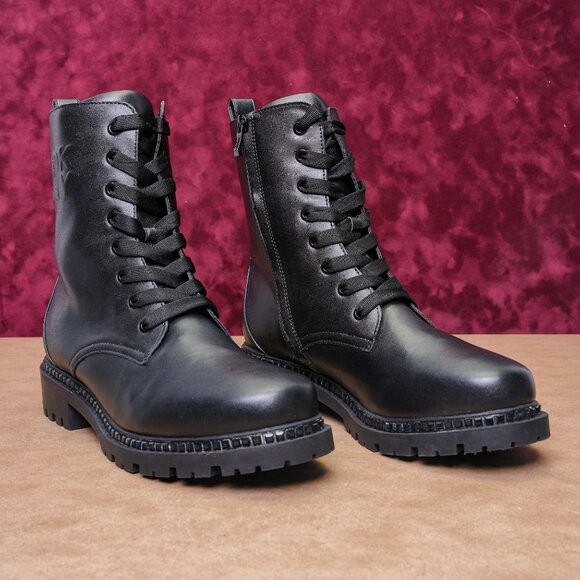 DKNY Women Romilly Vegan Leather Lace-up Zip Ankle Combat Boots sz 10 - Picture 1 of 9